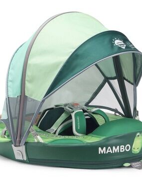 MamboBaby Green Infant Swim Float with Sun Canopy crocodile and tail pillow